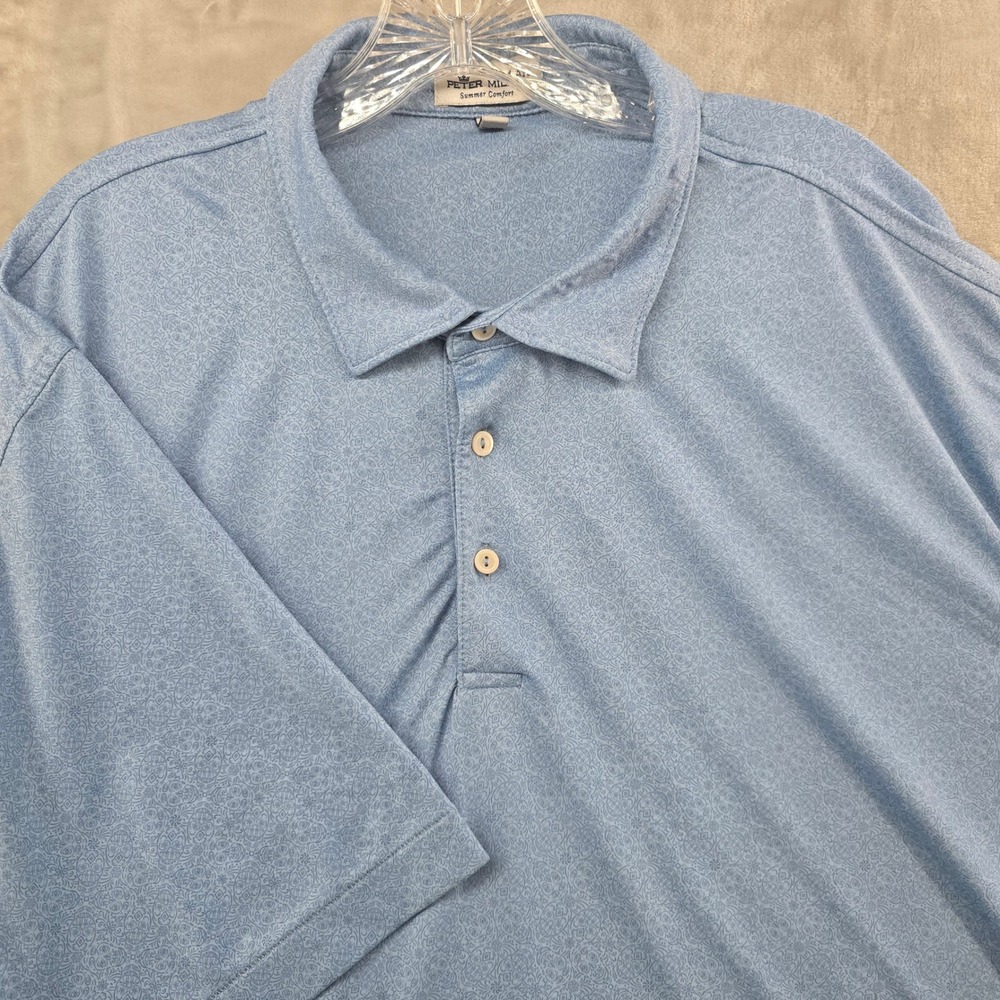 Peter Millar Polo‎ Shirt Mens XL Blue Summer Comfort Geometric Short Sleeve